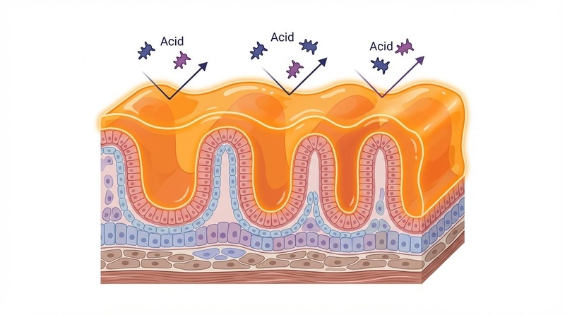 Mechanism of Action: Slippery Elm mucilage coating the stomach lining